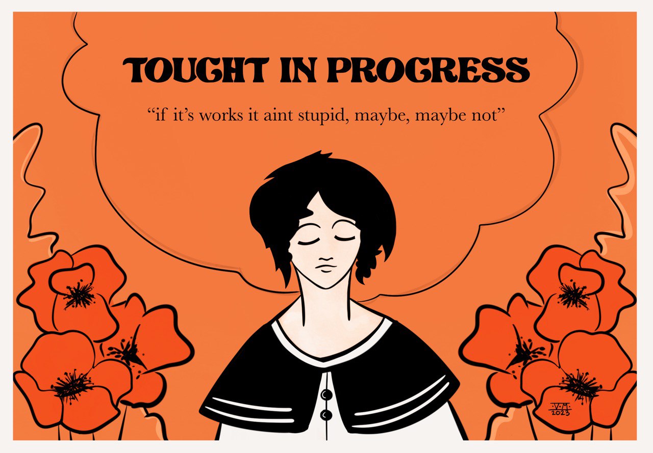 Ragazza dai capelli neri circondata da papaveri